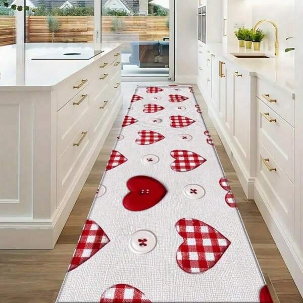 1pc Red Heart-Shaped Valentine's Day Decorative Runner Rug, Hallway Carpet, Rug, Runner Rug, Area Small Rug, Mat, Home Decor, Area Rug, Living Room Area Rug, Living Room Home Decor, Room Decor, Washable Carpet