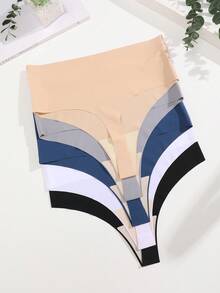 5条装无缝高腰性感女士丁字裤，卷边防滑防卷边女士内裤，尺码XS-XXL - 彩色 - 查看 3