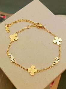 1件优雅日常四叶草手链，经典不锈钢时尚首饰手链，送给女性的绝佳礼物，母亲节礼物 - 金色 - 查看 6