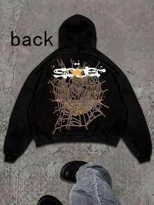Halloween Hoodie Pumpkin Spider Sweater Printed Hoodie Men, All Saints'Day Human Skeleton  Back Print,Single-Layer Fleece, Casual And Comfortable Velvet Street Wind Long-Sleeved Hooded Sweater, Autumn And Winter Sports Top Hoodies.Warm And Comfortable - 黑8 - 查看 11