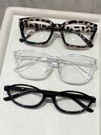 3-4pcs Geometric Plastic Full Frame Classy Aesthetic Classic Personalized Shades Basics Minimalist Women Clear Glasses For Watch TV Back To School Reading Office Street-Photography Play Games Accessories
