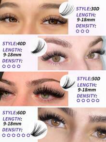 800pcs 30D 40D 50D 60D DIY Lash Cluster Extension 9-18mm False Eyelash Cat Eye Winged Faux Mink Soft Hair Volume Wispy Fake Eyelash Long Mixed Individual Eyelashes Makeup Tool For Beauty Travel Parties,Optional With Tweezers&Washing Face And Headband - C - 查看 2