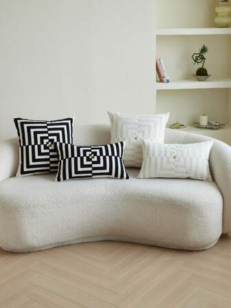 1 st geometriskt broderat örngott, minimalistisk design, lämplig för pendling, heminredning, vardagsrum, sovrum, fest, soffa, bil och olika miljöer, året runt