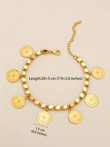 1 pièce Bracelet pièce de monnaie doré à la mode dans un style moyen-oriental pour accessoires de bijoux pour femmes et hommes pour mariage et fête, convenant pour un port quotidien