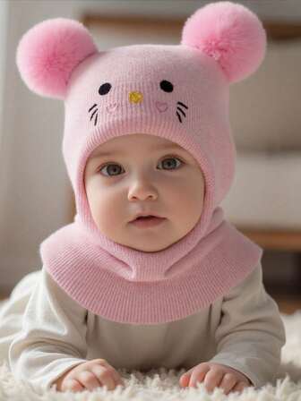 1 件儿童/幼儿纯色可爱针织帽，适合秋冬季保暖、日常休闲和户外活动
