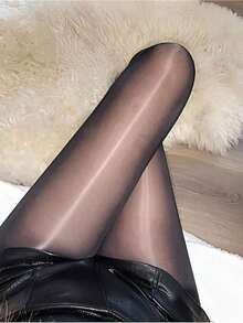 Women's Solid Color Tights Suitable Daily Wear, Cozy - 黑色 2 - 查看 6