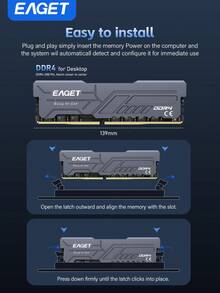 PS40系列DDR4内存，32GB套装（2x16GB）/ 16GB套装（2x8GB），3200MHz DDR4游戏内存，兼容Intel和AMD台式机，采用铝合金外壳和双散热设计，配备3M导热胶（黑色） - 黑色 - 查看 8