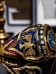 1 Nhẫn nam sang trọng thiết kế hình đại bàng hai đầu phong cách cổ điển, nhẫn đá quý cổ điển cá nhân hóa để tham dự tiệc tùng, trang sức kinh doanh - nhẫn - Xem 1