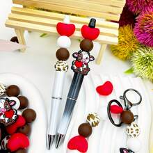 25/40pcs Cute Animal Heart Shaped Silicone Bead Set, Includes Cow, Rose, Heart And Other Beads, Fashionable Design, Suitable For Jewelry Making, DIY Bracelets, Lanyards, Beaded Pens, Holiday Party Decorations, Keychains And Other Crafts - Ideal Valentine's Day Gift - Beading Set, Beading Supplies - Love Animal Series - View 12