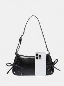 1 pieza Bolsa de pan francés con decoración de lazo retro, adecuada para citas, salidas, fiestas y otras ocasiones - Negro - Ver 6