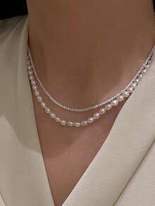Nooxian 2pcs/Set Mom Gifts Shimmering Pearl Necklace Set For Women (Random Pearl Quantity) - White - View 10