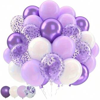 60pcs Lavender Purple Balloon Set, White Balloons, Metallic Purple, Light Purple Lavender, Lilac Paper Confetti Latex Balloon Kit For Birthday, Baby Shower, Wedding Party Decoration, Baby Shower Gift