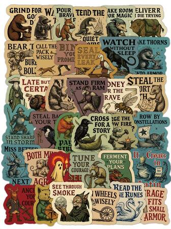 50PCS/PACK Retro Fantasy Animal Stickers With Motivational Quotes - Unique Vintage Decals For Skateboard, Journal & Room Decor - Must-Have DIY Stickers