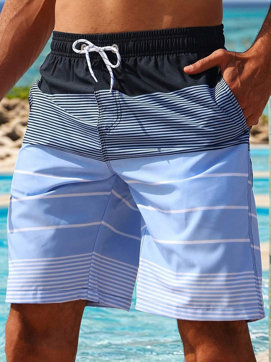 Men's Swim Trunks Quick Dry Bathing Suit Swimming Board Shorts Mesh Lining Beach Swimwear With Pockets - Màu xanh nhạt - Xem 1