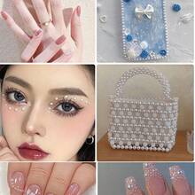 1380pcs 3-8mm Mixed Pearl Resin Rhinestone Flat Back Imitate Pearls , DIY Jewelry Craft Supplies For Phone Case, Makeup Mirror, Cup, Shoes Decoration,Clothing Accessories