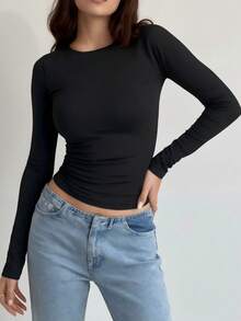 Women's Simple Long Sleeve Casual Slim Fit Round Neck T-Shirt