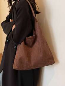 2pcs Set: 1 Vintage Suede Large Capacity Shoulder Bag & 1 Inner Lining For Women, Commuter Tote Handbag, Autumn Winter, New Arrival Hobo Bag, Retro Inspired Bag For Women, New Autumn And Winter Women Bag, Best Fall Purse, Newest Fashionable Suede Bag For Women, Perfectly Matching With Fall Outfits Women Fall Clothes For Women, New Fall Fashion 2025 For Women - Cà phê nâu - Xem 5