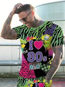 Men'S 80s Retro Graphic T-Shirt & Shorts Set - Vibrant 80s Music & Pop Culture Design, Casual Summer Outfit With "I Love 80s" Print, Regular Fit, Crew Neck - 彩色 - 查看 3