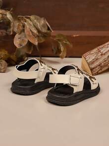 时尚休闲幼儿男女童罗马凉鞋，新款婴儿平底凉鞋，简约百搭舒适步行鞋 - 米色 - 查看 5