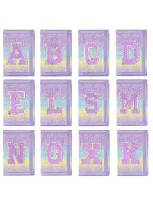 1pc Letter Embroidered Wallet, Ombre Glitter Sequin Wallet, Canvas Folding Coin Purse, Durable Polyester Material With Zipper Pocket, Hook And Loop Closure, Suitable For Daily Use And Christmas Gift - Multicolor - View 2