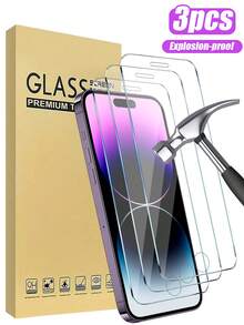 3 Stücke gehärtetes Glas Bildschirmschutz kompatibel mit iPhone 17/16/16 Plus/16 Pro/16 Pro Max/15/14/13/12/11 Pro Max/X/XS/XR/Mini/7/8/14 Plus, passt auch für 14/15 Pro Max, ideales Geschenk für Geburtstag, Familie, Freunde, unerlässlich für Handyschutz und Zubehör - Transparent - Übersicht 15