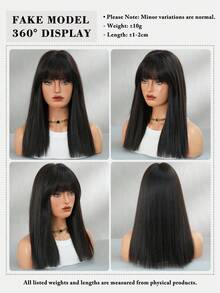 7JHH WIGS High Quality 16-Inch Shoulder Length Straight Wigs For Women - Elegant Natural Black Wigs With Bangs, Soft Silky Heat-Resistant Synthetic Fiber Hairpiece For Daily Wear, Egyptian Queen Costume Cosplay & Music Festival Use, Graduation Gift & Mother's Gift Wig Accessory - Màu đen tự nhiên - Xem 5