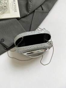 1件简约休闲复古优雅手提包，链条单肩斜挎包，适合派对，精致小巧钱包 - 銀色 - 查看 11