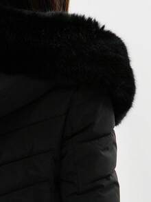 Women's Solid Color Minimalist Hooded Long Sleeve Coat - Black - View 6