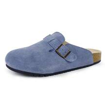 EVELLYHOOTD Women Men Genuine Suede Round Toe Cork Footbed Clogs Potato Shoes Slide Outdoor Gym Shoes With Arch Support Flat Clogs Retro Fashion Walking Shoes Slippers [Wide Feet PLS SIZE UP ] - 藍色 - 查看 1
