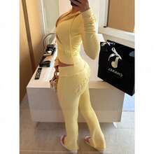 2025 New Short Hooded Zipper Sweater Casual Suit Y2k Women's Clothing Sports Babes Ins Hip Hop Street - Màu vàng - Xem 2