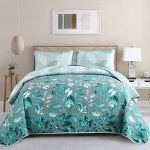 3 Pieces Soft Green Leaf Coverlet Bedspread Set For Bedroom Queen King Size Quilted Floral Patchwork Bedding Set With 2 Pillowcases Christmas Gift Bedroom Decor Festival Gift,Machine Washable - Green Leaf - View 10
