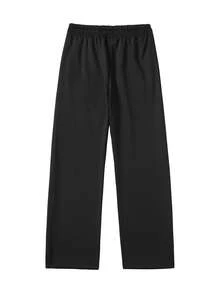Pantaloni da uomo a gamba dritta con vita regolabile, pantaloni casual ampi in felpa, stile semplice adatto per pendolarismo quotidiano, uscite casual, appuntamenti serali, sport all'aperto, moda da strada, versatili per primavera/estate - nero - Visualizzare 2