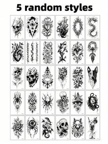 Hình xăm dán tạm thời hình động vật hỗn hợp - Đầu lâu, Mắt, Nhện, Rắn, Hoa hồng, Rết, Sư tử, Bạch tuộc, Chó, Chống thấm nước & Bền lâu, Hình xăm dán gợi cảm, chân thực & cá tính, Thích hợp cho cánh tay, mắt cá chân, vai, Dành cho cả nam và nữ - màu đen - Xem 9