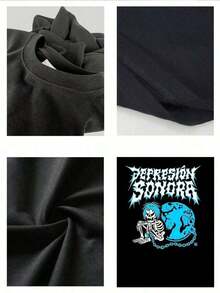 Camiseta para hombre con estampado de calavera y tierra "Depresión Sonora", informal, de manga corta y cuello redondo, para primavera y verano, 100 % algodón, 220 g de grosor.playera de homb - Negro - Ver 4