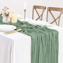6/1 Set Sage Green Polyester Burlap Table Runner - 3.0M, Machine Made Rustic Boho Style Decor, Suitable For Wedding, Bridal Shower, Birthday, Anniversary, Bachelorette Party - Suitable For Halloween, Christmas, Valentine's Day - Princess Theme, Easy To Use And Reusable - Sage Green - View 4