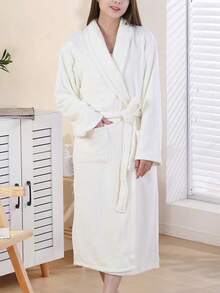 1pc Women's White Bathrobe Summer Wedding Home Bathroom Decor Back To School - White - View 5