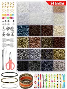 3毫米黑色、白色和灰色玻璃珠，4盒套装，DIY手链，珠宝制作工艺材料，节日派对礼物工艺材料