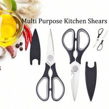 1 Piece Of Multifunctional Kitchen Scissors In Black, With A Non Slip Soft Rubber Handle That Conforms To Ergonomics, Used For Chicken Segmentation, Fish Bone Cutting, Vegetable Shredding, And Food Packaging - màu đen - Xem 5
