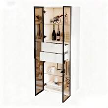 60 X 40 X 160 Cm Cabinet, Display Cabinet With Tempered Glass Door, Display Cabinet/Storage Cabinet With LED Lighting, 2 Glass Shelves, 2 Drawers, Tall Cupboard, Living Room Cabinet, Storage Cabinet, Tall Cabinet, Sofa Cabinet, White - 黑與白 - 查看 5