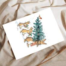 Cute Rabbit Family Christmas Card, Moving Christmas Tree With Cute Illustrations, Cute Style Christmas Emotional Expression Card, Fun And Heartwarming Card, Social Interaction Card, Christmas Gifts For Family And Friends, Thank You Card With Envelope, Christmas Greetings Card, Blessing Card, Blank Card