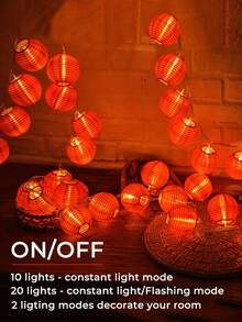 150厘米/300厘米 10/20灯 红色纸灯笼串灯，中国新年灯笼，农历新年室内照明，电池供电悬挂式灯笼串灯，适用于中国新年装饰、春节、婚礼、派对装饰、圣诞节、元宵节、市场、餐厅、庙会、聚会、广场、摄影和家居照明装饰