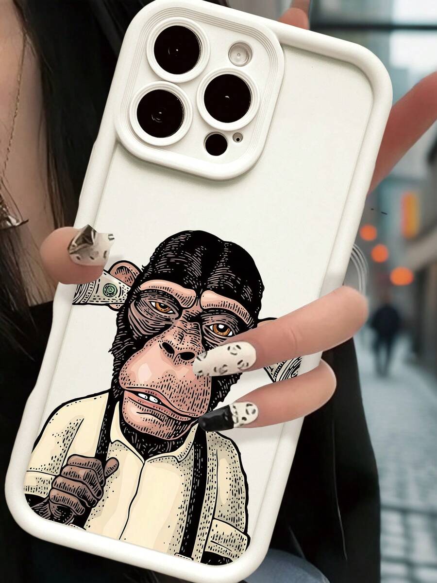 Funda de Teléfono Antigolpes y Antideslizante con Patrón de Orangután, Compatible con iPhone 17 Pro Max, 16/15/14/13/12/11/XS/XR/X/7/8/Mini/Plus/Pro Max/SE, y Galaxy A15 A16 A55, Nueva Funda de Teléfono Premium a la Moda, Protección Completa de 360 Grados, Adecuada para Regalos de Halloween y Navidad para Amigos y Parejas - Blanco - Ver 1