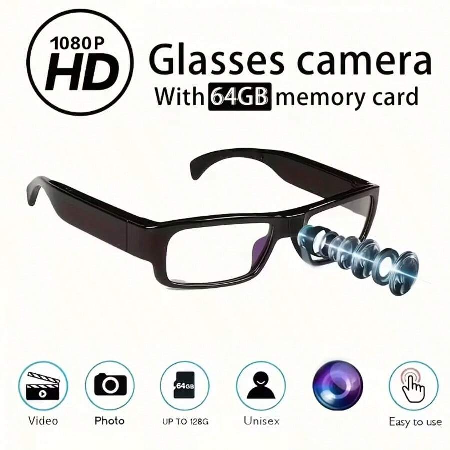 1 chiếc kính thông minh có camera, camera HD 1080P, máy quay video kỹ thuật số, kính bảo vệ mắt, kính quay phim DV, kính ghi hình cầm tay, camera siêu rõ nét với thẻ nhớ 32/64GB, thời lượng pin lâu dài, giao diện USB.