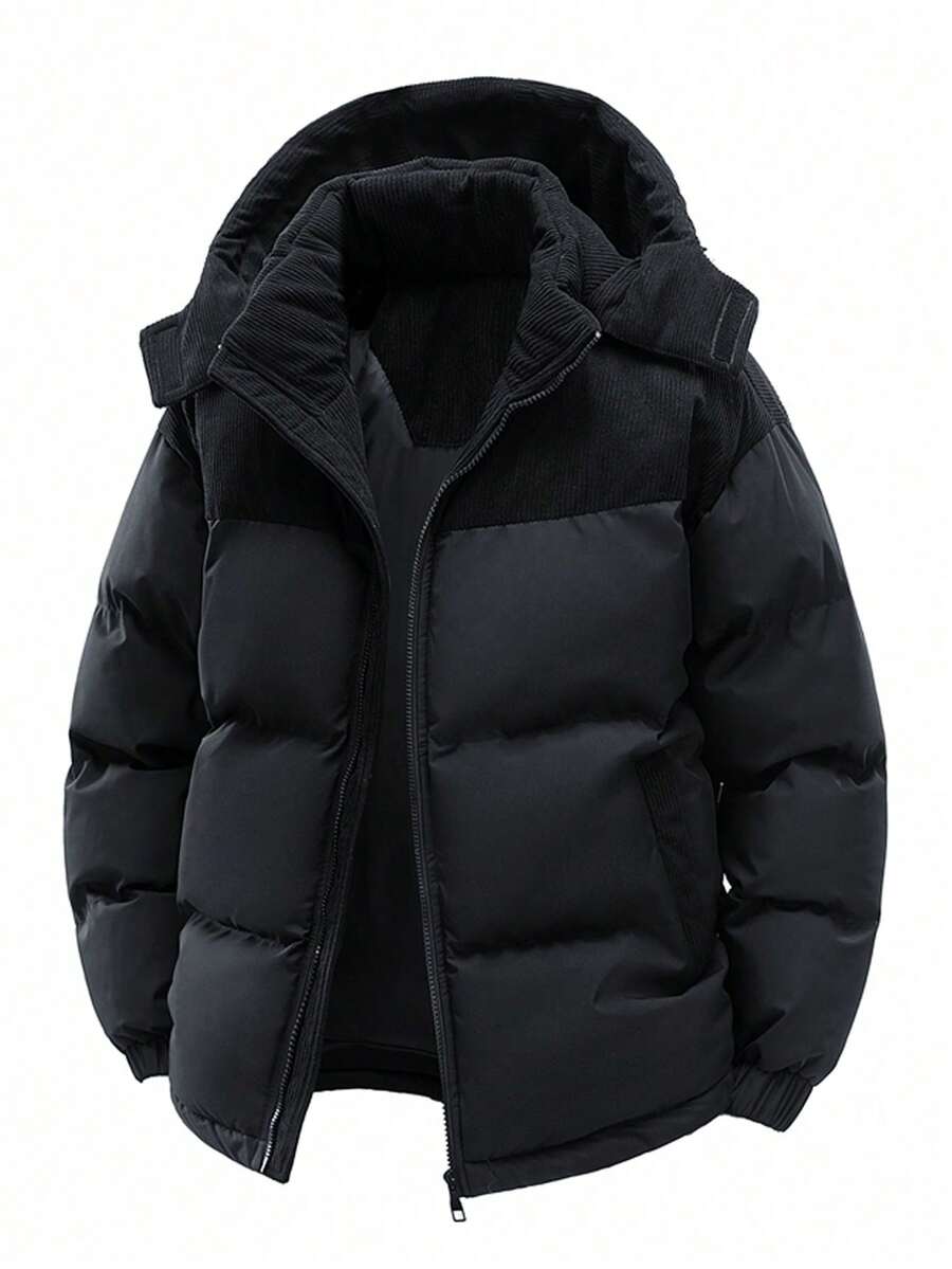 加大码男士加厚户外休闲撞色连帽羽绒服