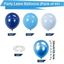 40 palloncini blu a coriandoli, palloncini in lattice metallizzato blu da 10/12 pollici, set con nastro bianco per feste di compleanno, matrimoni, feste a tema blu, decorazioni per laurea - Blu - Visualizzare 2