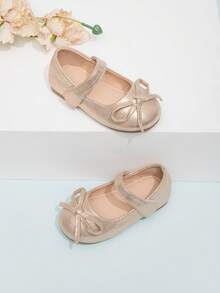 Girls' Cute Bow Decor Round Toe Flat Shoes, Princess Style, Spring/Autumn - Gold - View 5