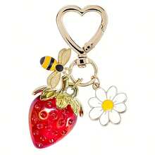 Adorable Cherry Strawberry Pendant - Cute Fruit Keychain Bag Accessories Suitable For Women's Handbags, Wallets, Backpacks - Small Fruit Pendant - Móc khóa hình con ong và quả dâu tây - Xem 2