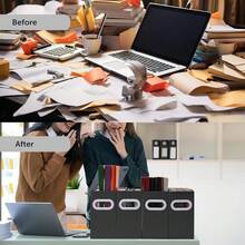 Organizador de archivos plegable con asa - Caja de almacenamiento de carpetas colgantes de cartón para escritorio, oficina, escuela o hogar - Caja de archivo portátil colorida, organizador de documentos, portarevistas, tamaño carta - 4 paquetes, negro - Negro - Ver 6