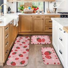 1 Piece Pink Strawberry Kitchen Mat - Fashionable Flannel Material With Vivid Fruit Print, Perfect For Spring And Summer Home Decoration, Kitchen, Bathroom, Entryway, And Living Space, Kitchen Mat (Multiple Sizes/Packages Available) - White - View 5