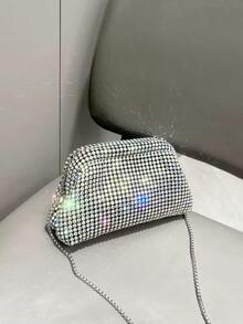 Women's Handbag With Rhinestones And Cross-Border Details, Model 2025, Elegant And Sophisticated, In A Shell Shape, Versatile And Casual, With A Crossbody Strap And Chain. - 黑色 - 查看 2